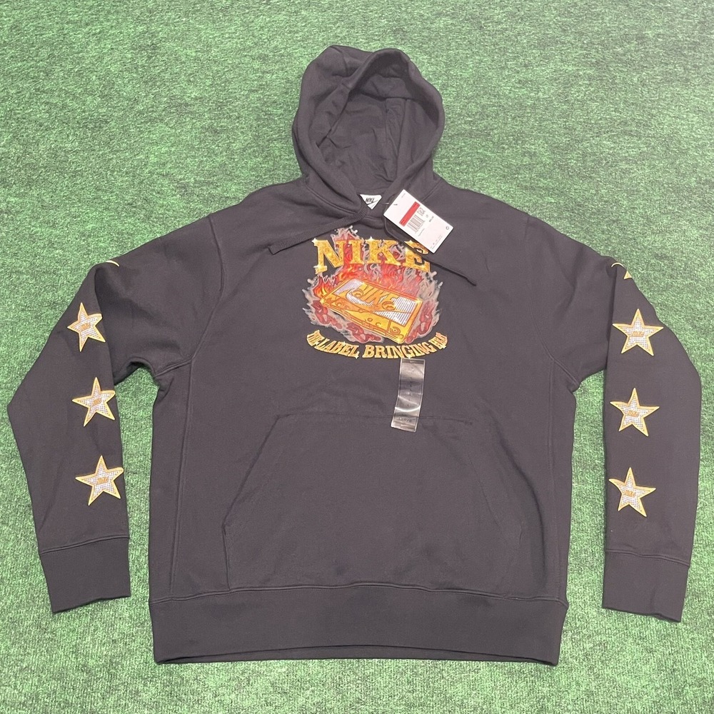 Nike Sweatshirt Hoodie‎ Label Bringing Heat Logo Men Large Black FB9052-010 NEW
